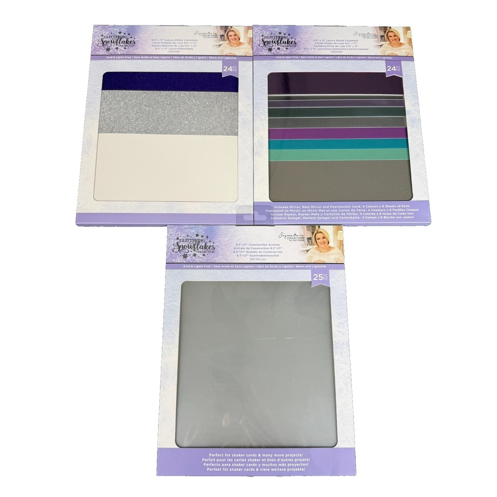 Crafters Companion Glittering Snowflakes Paper Pack Lot 8.5x11 Cardstock Acetate